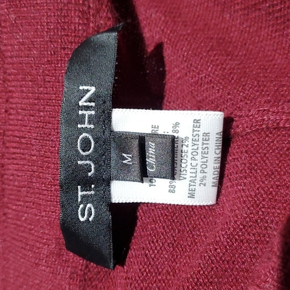 ST JOHN CASHMERE KNIT  CASUAL PANTS MAROON W STRIPE WAIST MEDIUM - Picture 9 of 12